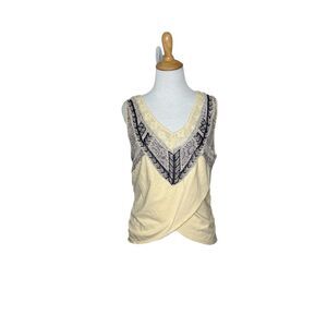 Free People Sahara Beaded Crochet Cross Over Tank Top in Tea Size Medium Womens